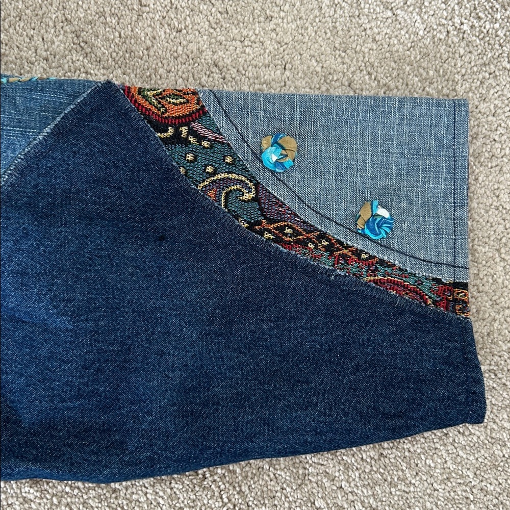 Embroidered Patchwork Denim Jacket In Multicolor - image 5